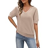 MEROKEETY Women's Short Sleeve Sweater Summer Business Casual Tops V Neck Lightweight Knit Work Shirts 2026