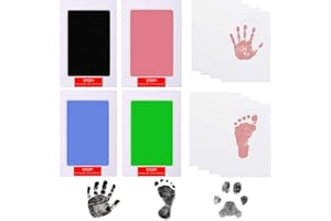 LelonHo Inkless Hand and Footprint Kit Clean Touch Ink Pad for Newborn Baby Pet Paw Print Kit(4 Ink Pads,8 Imprint Cards) (Black、Pink、Blue、Green)