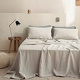 Simple&Opulence 100% Linen Sheet Set 4pcs Basic Style, Deep Pocket, Natural French Washed Flax Solid Color Soft Breathable Bed Sheets - Linen, Queen