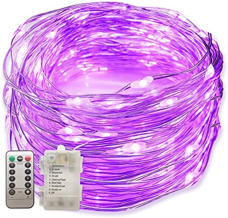Senbao Dimmable Starry String Lights, 33 ft, Copper Wire,8 Modes Starry Fairy String Lights Battery Powered with Remote Control (purple)