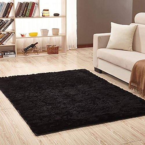 Soft Area Rugs, NUOKIM Nursery Rugs for Baby, Thin Carpet for Kids Bedrooms, 4×5.3 Ft (Black)