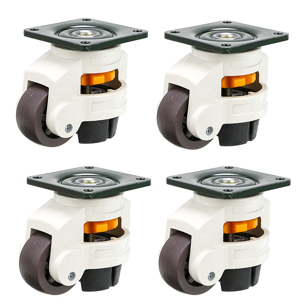 Skelang 4 Pcs Retractable Leveling Machine Castors, GD-60F Plate Casters, Leveling Wheel for Heavy Duty Furniture, Workbench, Welding Table, Total Loading Capacity 1000kg