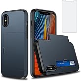 Asuwish Phone Case for iPhone Xs X 10 10s with Tempered Glass Screen Protector and Card Holder Wallet Cover Hard Hybrid Cell 
