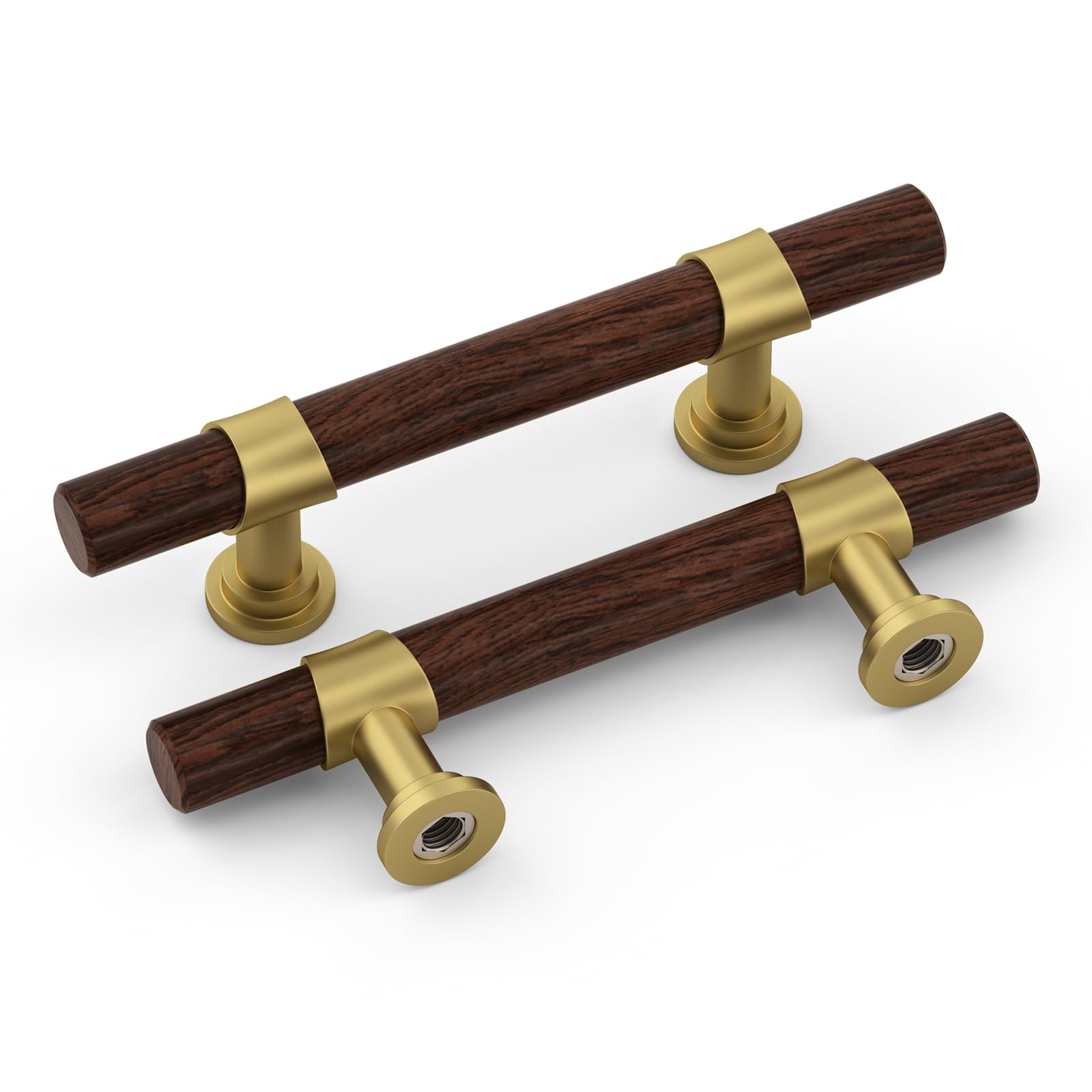 Photo 1 of homdiy 10 Pack 3 Inch Wood Cabinet Pulls Gold Cabinet Handles Walnut Wood Grain Metal Drawer Pulls for Dresser Cupboard