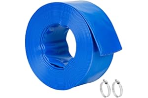 LINEX 3 IN x 50 FT Pool Backwash Hose - Heavy Duty Pool Pump Drain Hose Flat PVC Swimming Pools Hose for Sump Pump Discharge, Sand Filter Waste & Water Drainage, with Clamp (Blue)