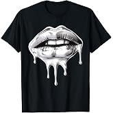 Y2K Chrome Lips Tee Retro 2000s Aesthetic T-Shirt for Women Men