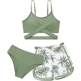 Adarl Girl's 3 Piece Bikini Set Cross Strap Swimsuits for Girls Bathing Suit with Shorts Teen Swimwear Swimming Suit