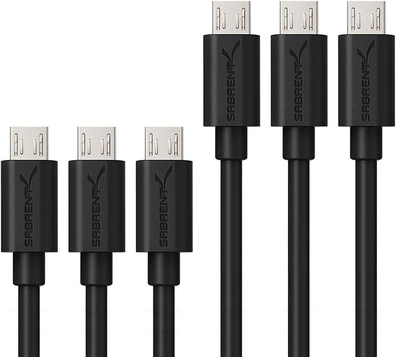 Sabrent [6-Pack] 22AWG Premium Micro USB Cables (X3-3ft + X3-1ft) High Speed USB 2.0 A Male to Micro B Sync and Charge Cables [Black] (CB-U631)