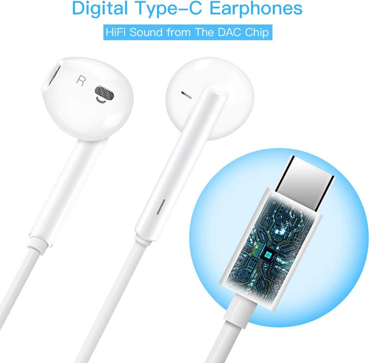 USB C Headphone HiFi Stereo in Ear USB C Earbuds Type C Headphones with Microphone Bass Earbud with Volume Control Compatible with Google Pixel 3XL,OnePlus 7 Pro,XiaoMi,Huawei P30 Pro,iPad Pro,Sony: Home Audio & Theater