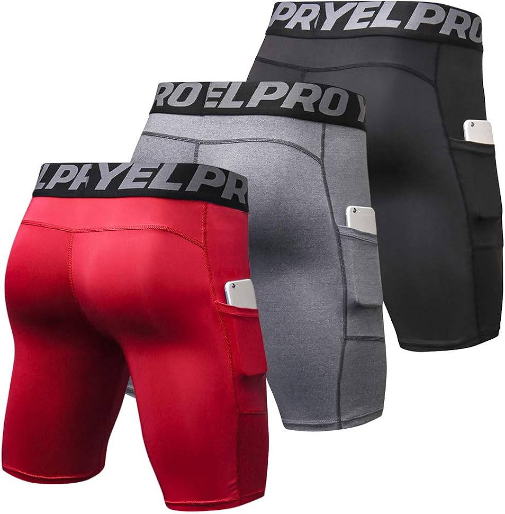 Lixada Men's Compression Shorts Pants Sports Baselayer Tights Active Workout Underwear Leggings with Pockets : Clothing
