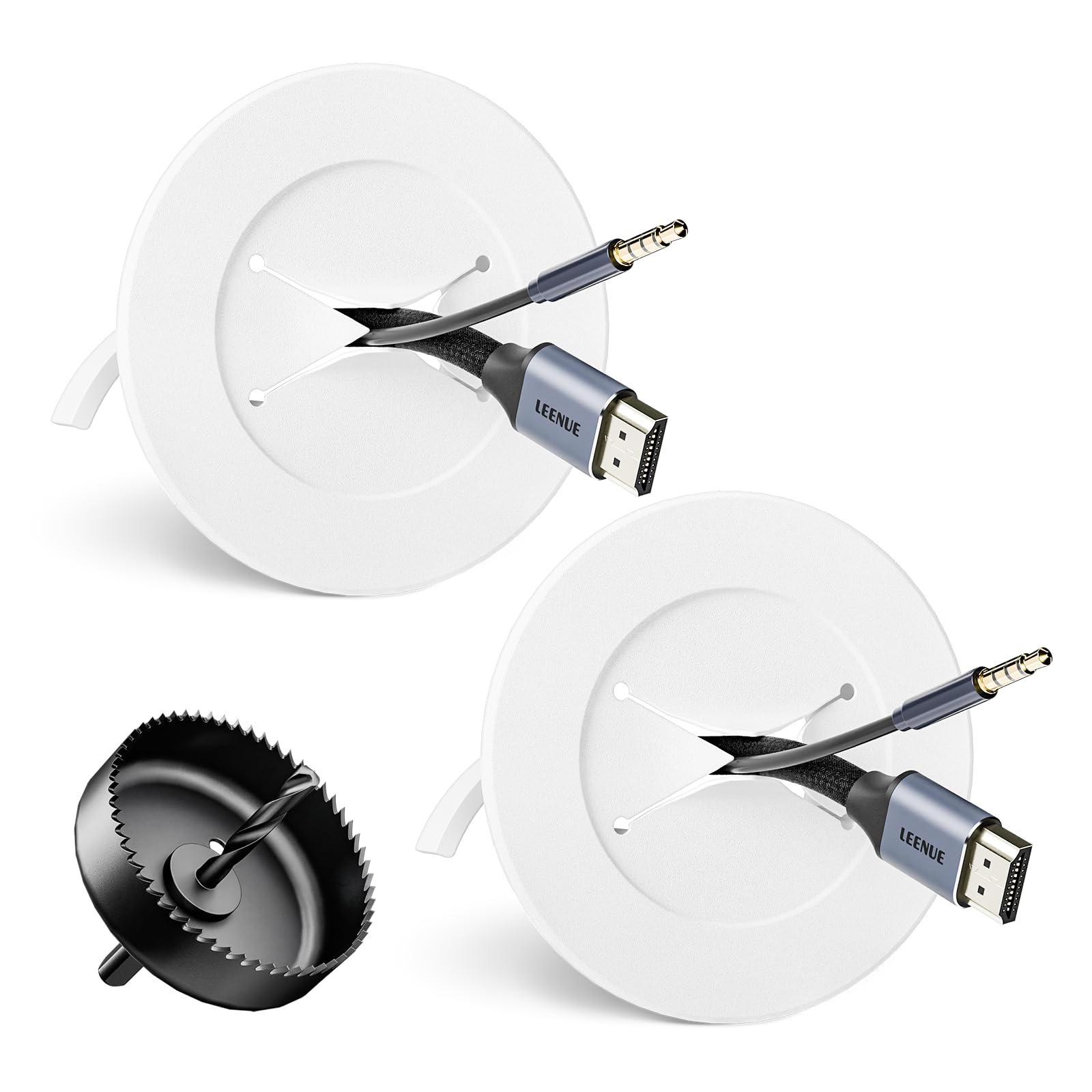 LEENUE In-Wall Cable Management Kit Hides Wires Behind The Wall, Mounted TV Cord Hider, Low Voltage Cable Hider, 2 Packs with Hole Saw and Drill Bit, White