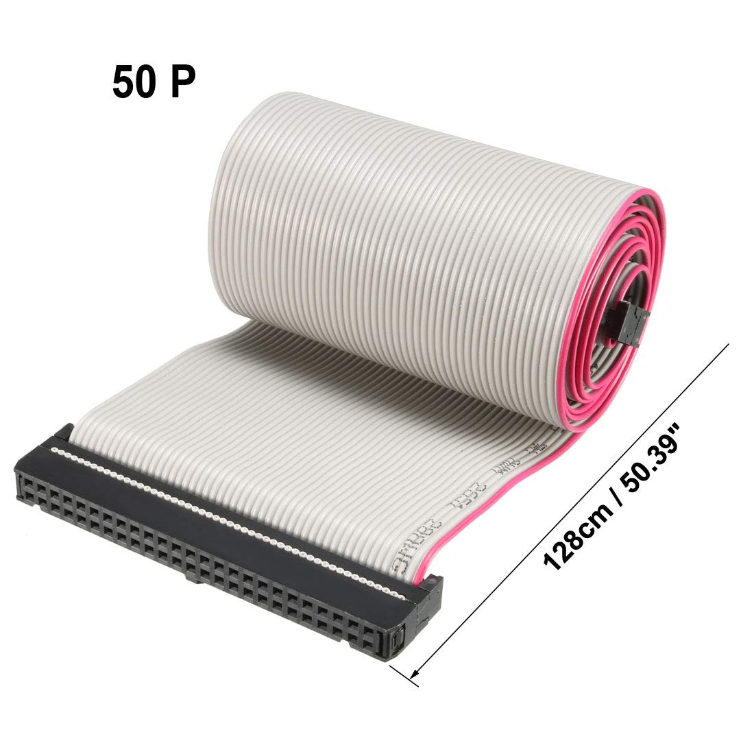 sourcing map IDC Gray Wire Flat Ribbon Cable 50 Pins 128cm Length 2.54mm Pitch 2pcs Type-C - Image 3