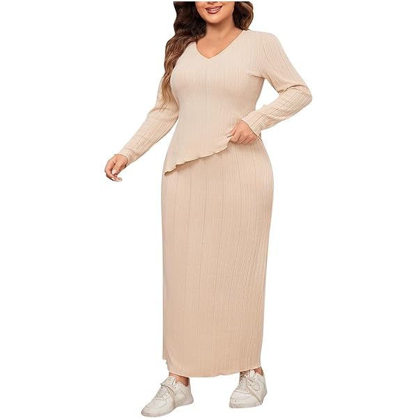 Womens 2 Piece Outfits Sweater Dress Set Plus Size Long Sleeve