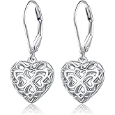 S925 Sterling Silver Heart Dangle Drop Leverback Clasp Lever back Earrings for Women Jewelry