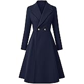Sexyshine Women's Winter Double Breasted Trench Coat Notch Lapel Collar Wool Blend Pea Coat Swing A Line Long Overcoat
