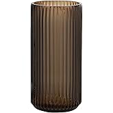 WHJY Cylindrical Brown Glass Vase, Vintage Flower Vase, Hand Blown Glass Vase, Decor for Dining Table Centerpiece Décor – 10 inches