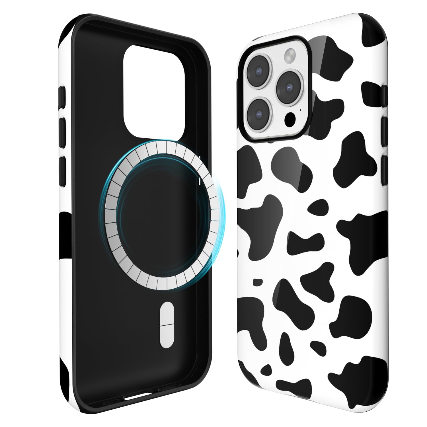 Svanove for iPhone 13 Pro Case Cow Print, Compatible with Magsafe Magnetic Phone Case, Girly Cute Trendy Retro Animal Print Aesthetic Design Glossy Hard Shell Plastic Case for Women, Black