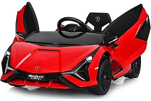 INFANS 12V Licensed Lamborghini Sian Kids Ride On Car with Parent Remote Control, Spring Suspension, MP3 Player, Electric Toy Roadster Carbon Fiber Textured for Toddler (Red)