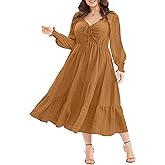 Eytino Plus Size Dress for Women Long Sleeve Sweetheart Neck Ruffle Long Maxi Dresses(1X-5X)