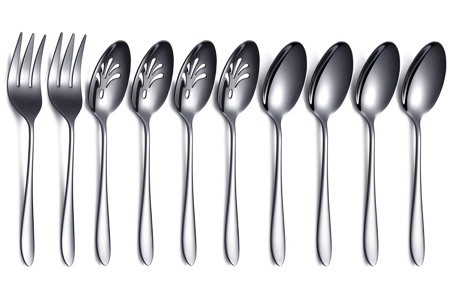 Black 10-Piece Serving Flatware Silverware Set,Stainless Steel Serving Utensil Set,Include Slotted Serving Spoon, Serving Spoon, Serving Fork