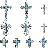 SUNNYCLUE 1 Box 10pcs 5 Styles Turquoise Cross Charms Rosary Cross Charms Assorted Synthetic Turquoise Stones Easter Bohemian Crosses Charm For Jewelry Making Charms Diy Bracelet Necklace Crafting