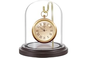 JUXYES Clear Watch Glass Display Dome Cloche With Hook and Wooden Base, Bell Terrarium Jar for Watch Ornaments
