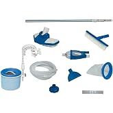 Intex Deluxe Automatic Surface Skimmer Bundled with Maintenance Kit w/ Vacuum &amp; Pole, Swimming Pool Cleaning Tools for Above Ground and InGround Pools