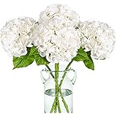 Nubry 4Pcs White Hydrangea Artificial Flowers, 22.5In Latex Faux Real Touch Large Hydrangea Flowers with Long Stems & Leaves for Home Office Decor Wedding Party Arrangements(White)