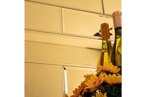 Diflart Peel and Stick Mirror Backsplash, Gold, 4x12 Inch, Beveled Mirror Subway Kitchen Bar Wall Tile (5 Sq.ft, 15 Pcs)