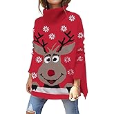 LILLUSORY Women's Turtleneck Oversized Sweaters Long Batwing Sleeve Spilt Hem Tunic Pullover Knit Tops