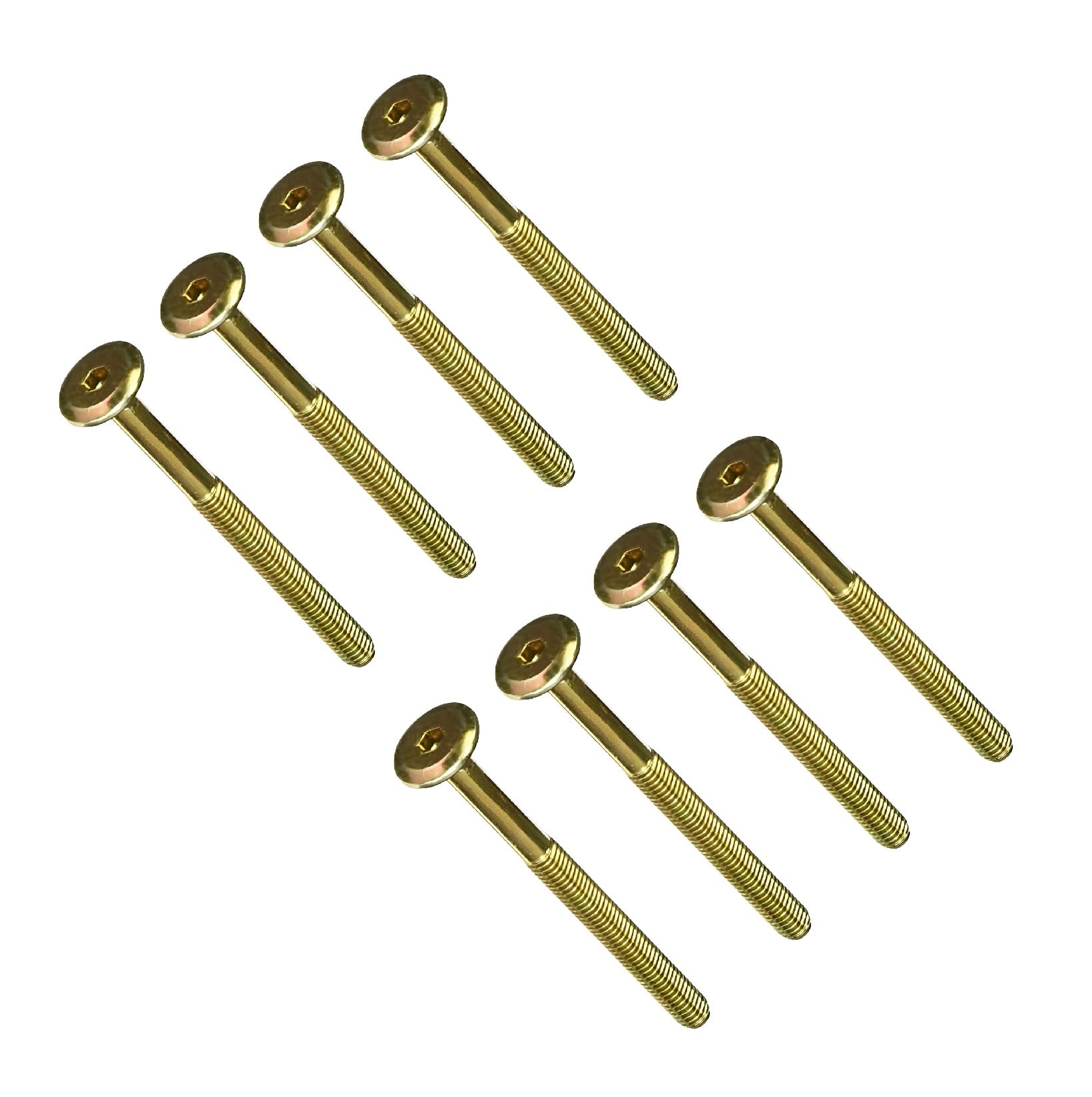 TERF® M6 X 100mm Furniture Joint Connector Bolts M6 (6mm) X 100mm Barrel Bolts Hex Allen Key Socket Flat Head Connector Bolt Screw Zinc Yellow Finish for Crib Baby Bed Cots Furniture - Pack of 8