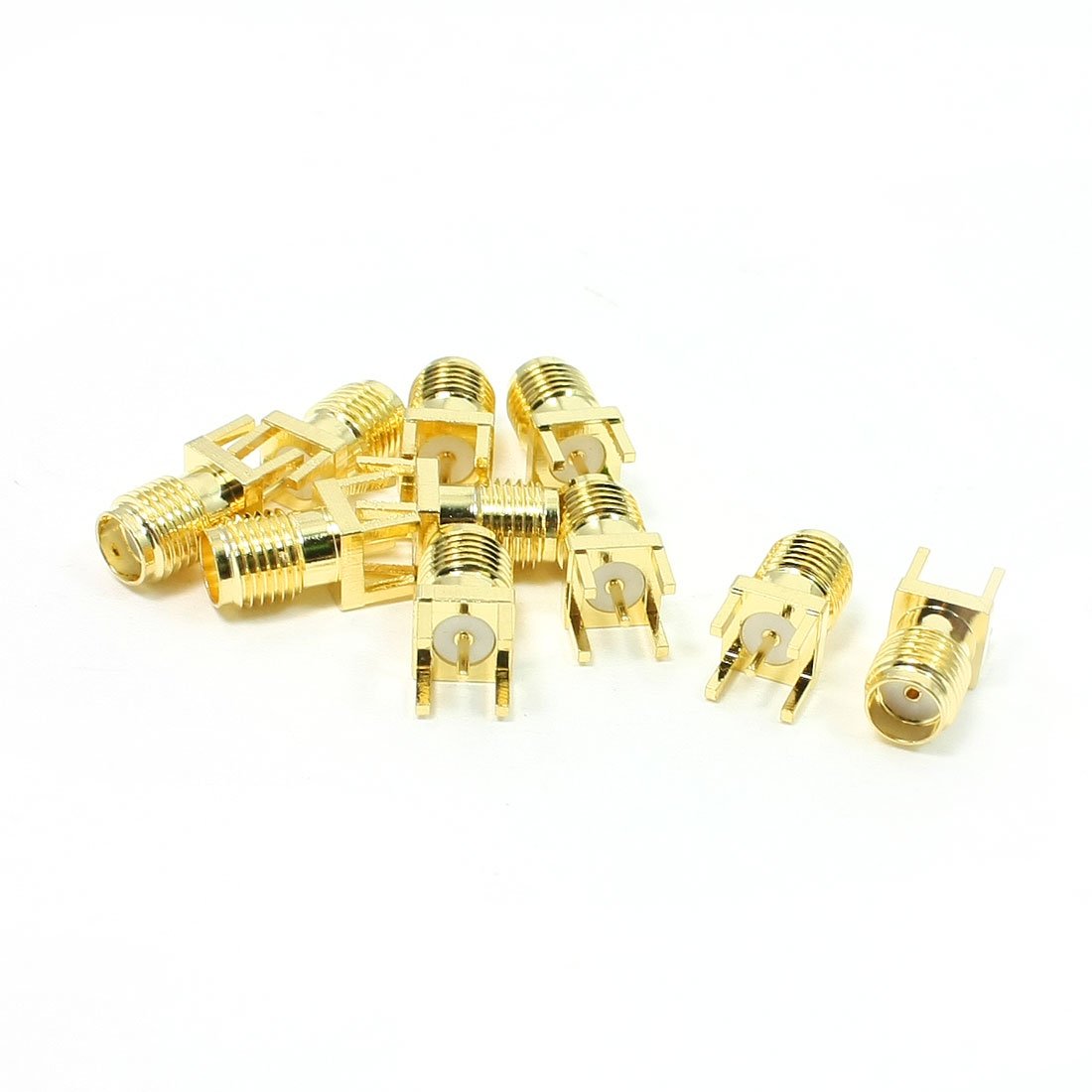 sourcing map 10x Gold Tone Metal 4 Pin SMA Female Straight PCB Mount RF Connector