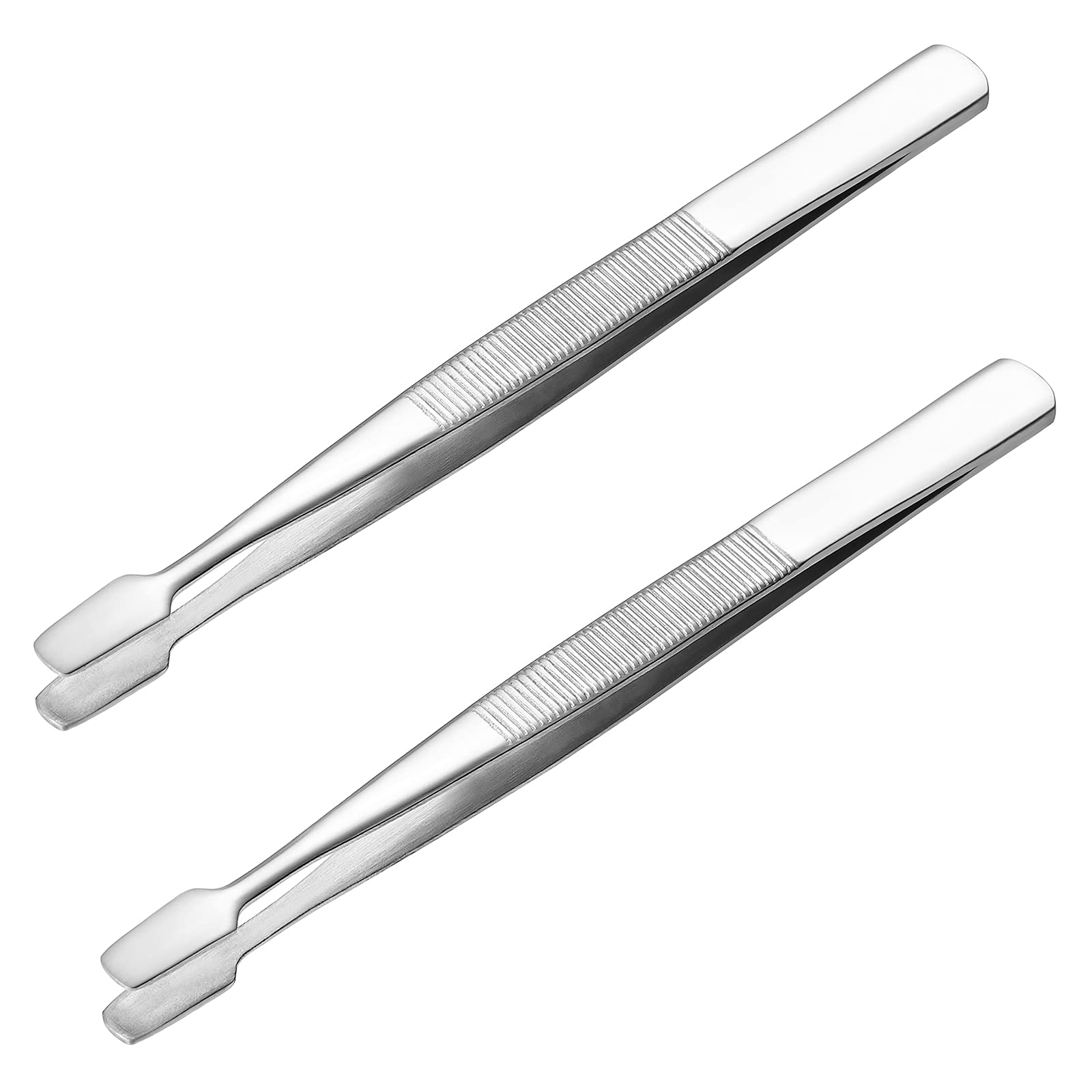 2Pcs Stamp Flat Paddle End Style Stamp Tongs Curved Stainless Steel Philately Stamps Collector Tools (Silver)