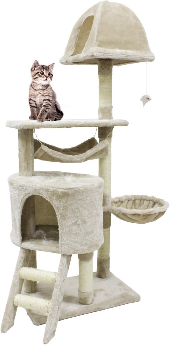 CUPETS Multi-Level Pet Play House Condo Furniture Scratching Post Cat Tree Scratcher Cat Climber Cat House Cat Condo,Blue/Beige