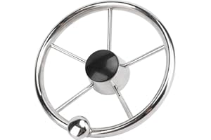 Boat Steering Wheel, 11 Inch 5 Spoke Stainless Steel Marine Steering Wheel with Turning Knob, Steering Wheel for Most Marine 