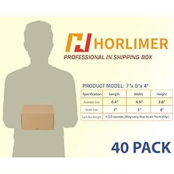 HORLIMER 40 Pack 7x5x4 Shipping Boxes, Brown