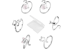 LIQALU 6 PCS Crochet Ring for Finger Adjustable Crochet Tension Ring for Finger Cat Knitting Crochet Accessories Handmade Yarn Ring for Crocheting Cat Finger Guard Rings with Box