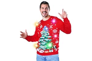 BLACKBARK Light Up Christmas Ugly Sweater for Men LED Funny Pullover Knit Xmas Sweatshirt Tops Crew Neck