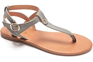 Colgo Thong Flat Sandals, Casual T Strap Dress Sandals, Adjustable Ankle Buckle Dress Thong Sandals with Strappy for Women Summer Wedding