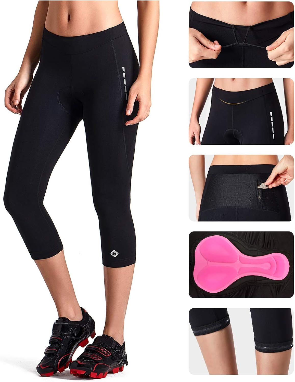 Naviskin Women's 3D Padded 3/4 Cycling Tights Bicycle Bike Riding Capris Pants: Clothing