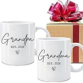 EST 2026 New Grandparents Mugs Set Gift for Couples, EST 2026 Grandpa & Grandma Mugs Set, Mothers Day Fathers Day Gift, Pregnancy Reveal Announcement Mug Gifts, Baby Reveal Surprise Publicity Gifts