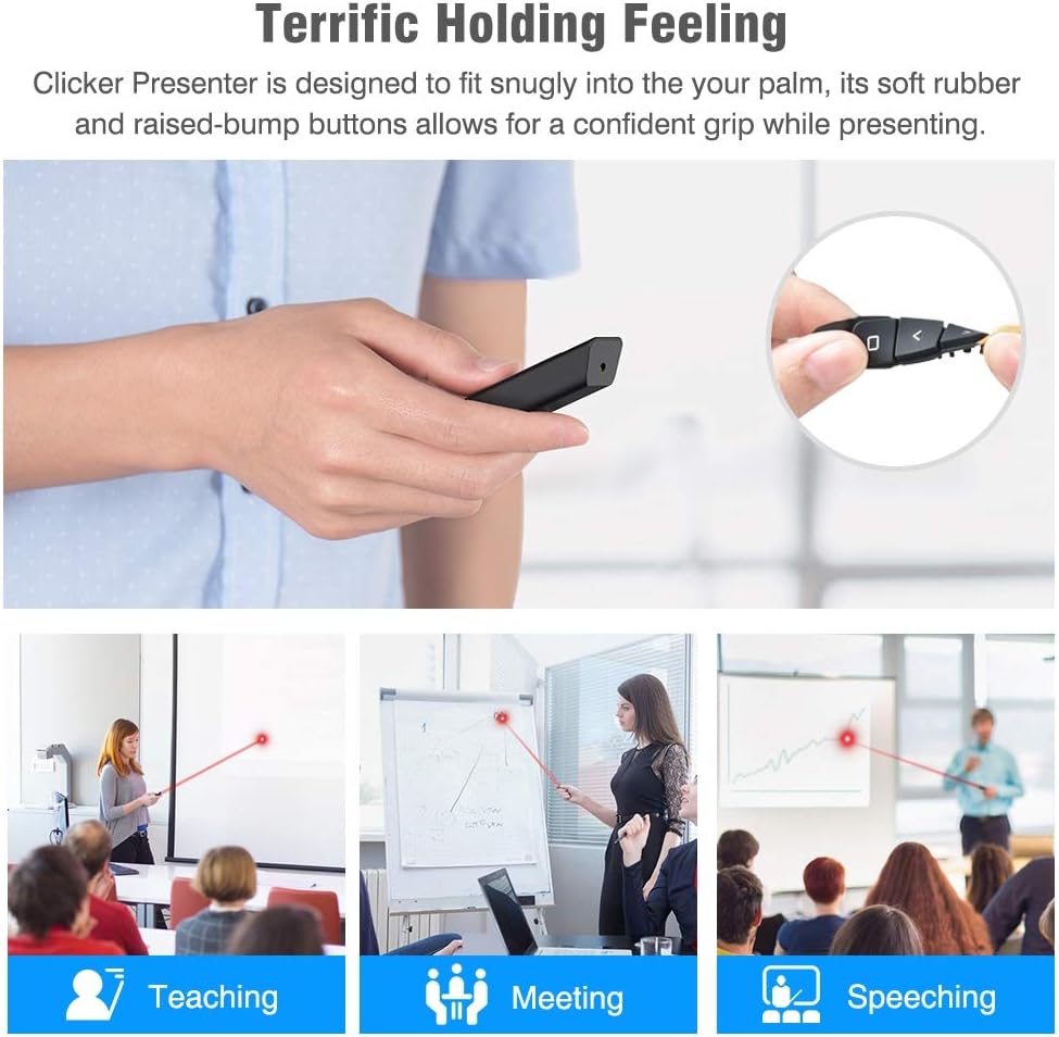 DinoFire Presentation Clicker 100FT Wireless Presenter Remote PowerPoint Clicker Presentation Remote, RF 2.4GHz USB Presentation Pointer PPT Clicker for Mac, Keynote, Laptop, Computer, Google Slides : Electronics