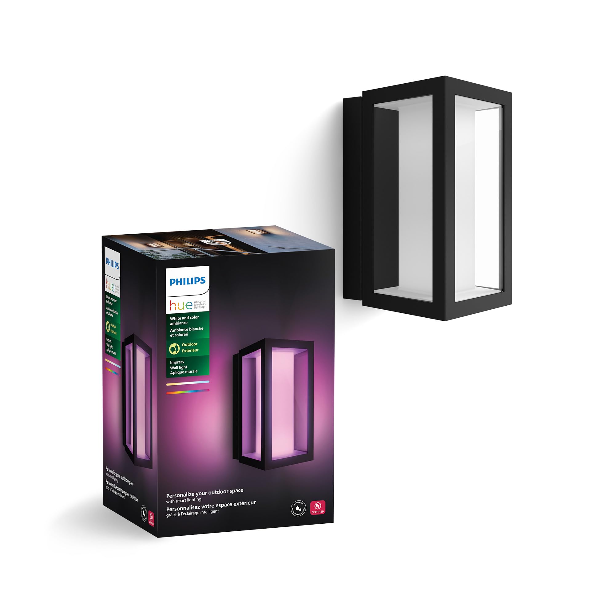 Photo 1 of Philips Hue Impress Outdoor Wall Light (Hardwired), (6.1 x 9.4 in), 1 Pack, White & Color Smart LED Light, Voice Control, Bridge Required