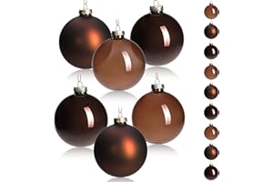 DN DECONATION Brown Glass Christmas Ball Ornaments, Set of 9, 3' Hanging Christmas Baubles for Xmas Tree Decoration, Wedding Party Gift