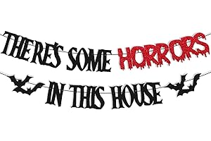LEVVCIRKI There’s Some Horrors in This House Banner Halloween Horrible Bat Scary Themed for Boy Girl Kids Halloween Festival Party Decorations