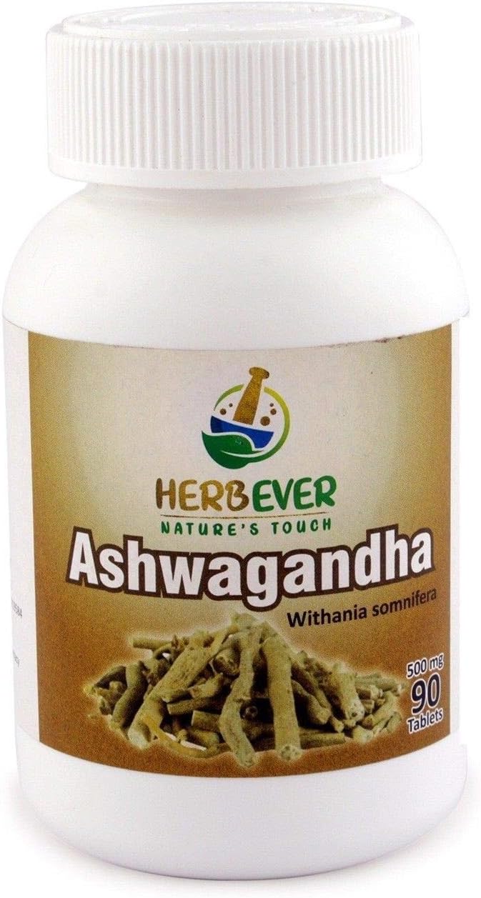 HerbEver Ashwagandha Natural Vegetarian & GMO Free 90 Counts (Ayurvedic withania somnifera)
