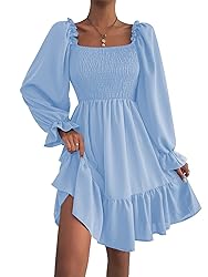 LYANER Women's Square Neck Lantern Long Sleeve