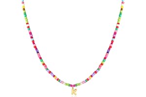 M MOOHAM Stocking Stuffers for Girls Kids - Colorful Beaded Initial Necklaces for Women Girls Jewelry Cute Dainty Bead Bohemian Letter Necklace Birthday Christmas Gifts for Kids Girl Women