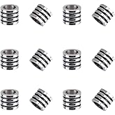 UNICRAFTALE 12Pcs Paracord Bead Stainless Steel Column Spacer Beads Metal Grooved Tube Lanyard Beads 9.5mm Diameter Loose Beads for DIY European Necklace Bracelet Jewelry Making