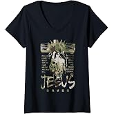 Women's Redleg Camo Cross Jesus Saves Hand Camouflage Pattern V-Neck T-Shirt